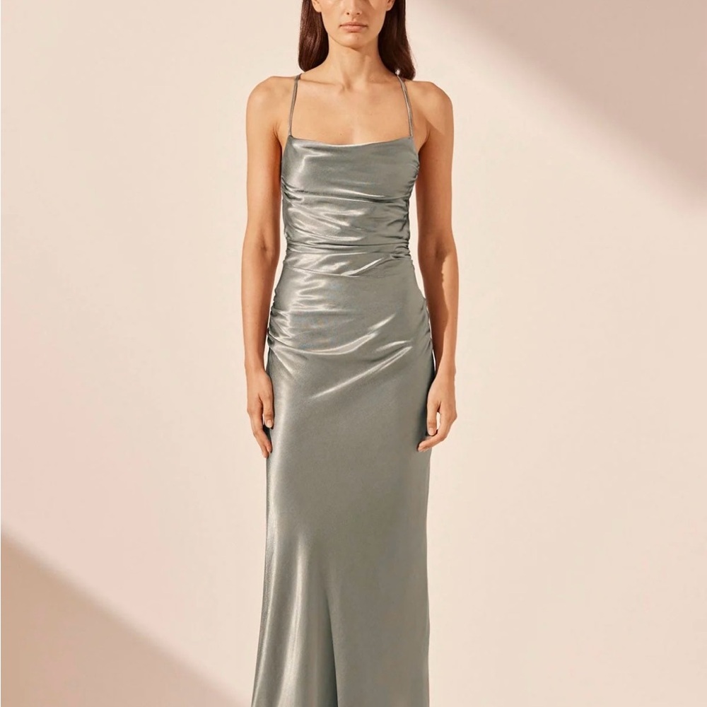Shona Joy Silver Ruched Slip Dress